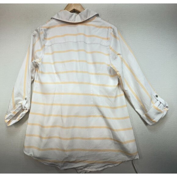 Soft Surroundings Women's Tunic Blouse Top Size S Peach White Stripe Asymmetrica - Picture 9 of 13